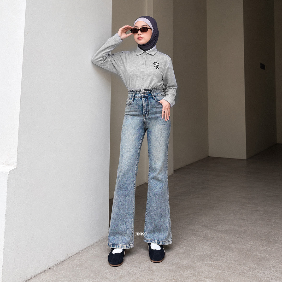 JINISO - Petite Highwaist Stretch Cutbray Jeans 127 NOIR