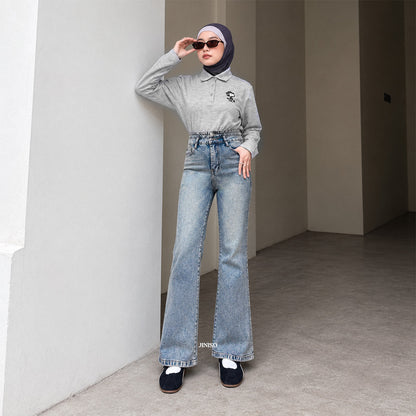 JINISO - Petite Highwaist Stretch Cutbray Jeans 127 NOIR
