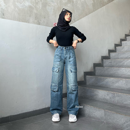 JINISO - Highwaist Cargo Loose Jeans 555 PSYCHO