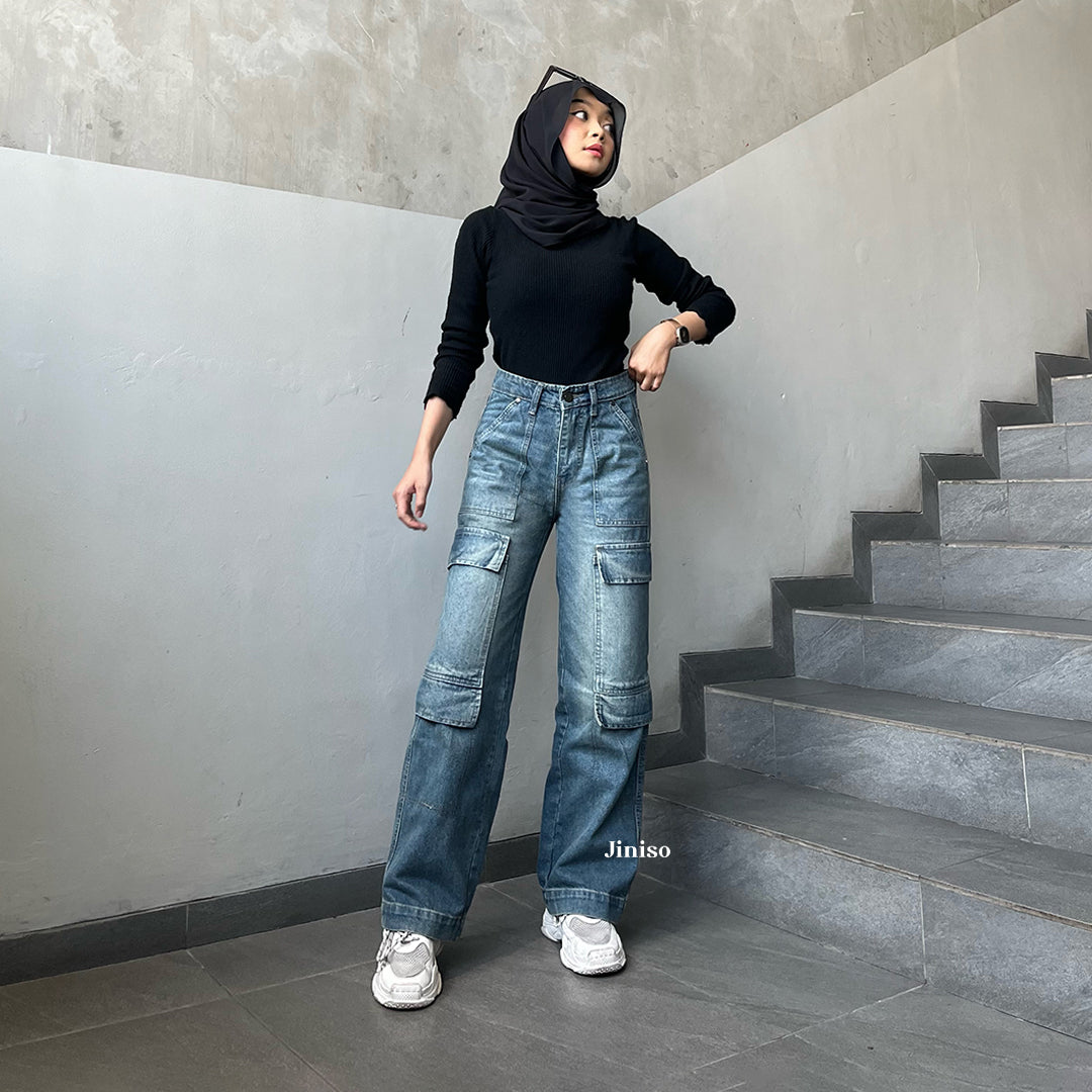 JINISO - Highwaist Cargo Loose Jeans 555 PSYCHO