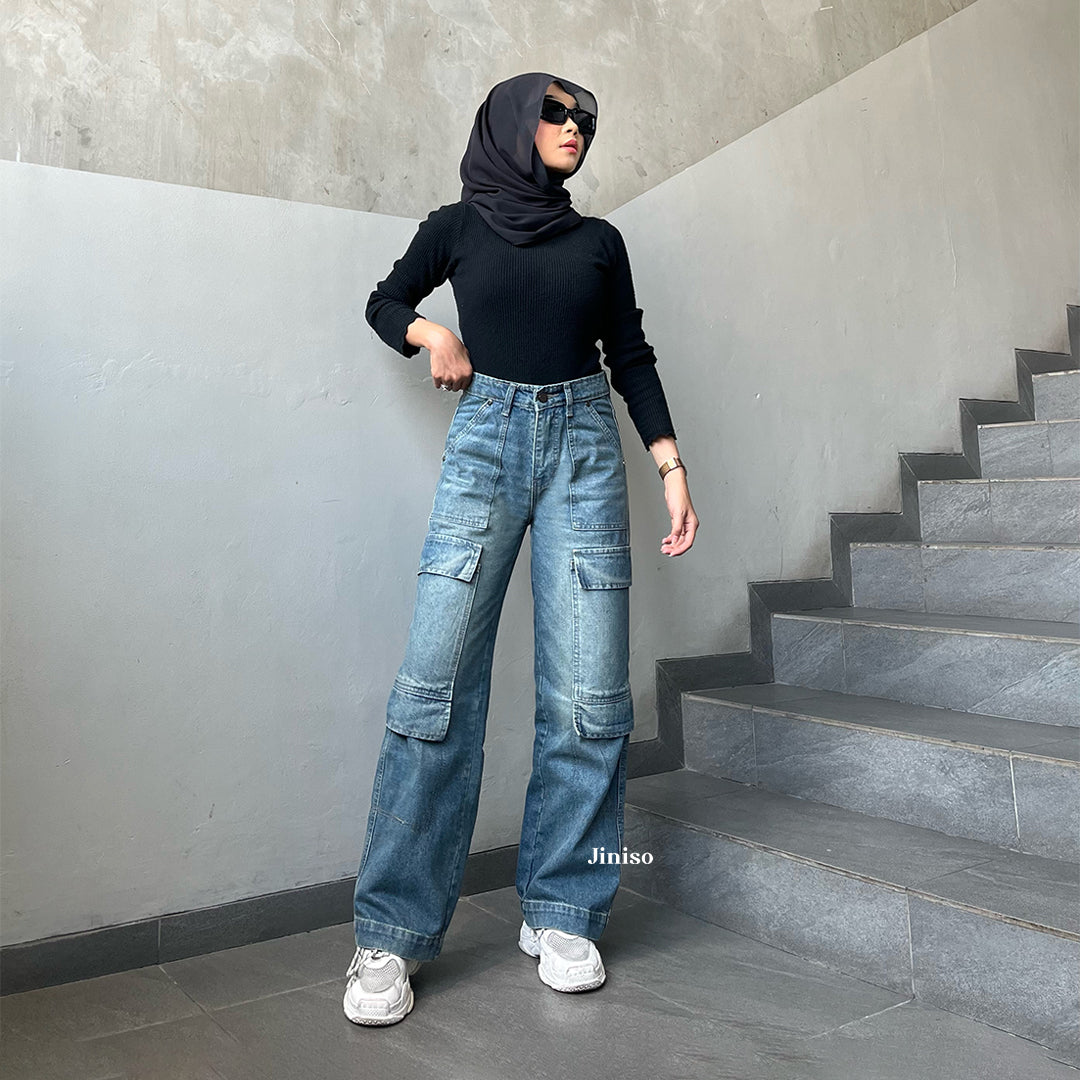 JINISO - Highwaist Cargo Loose Jeans 555 PSYCHO