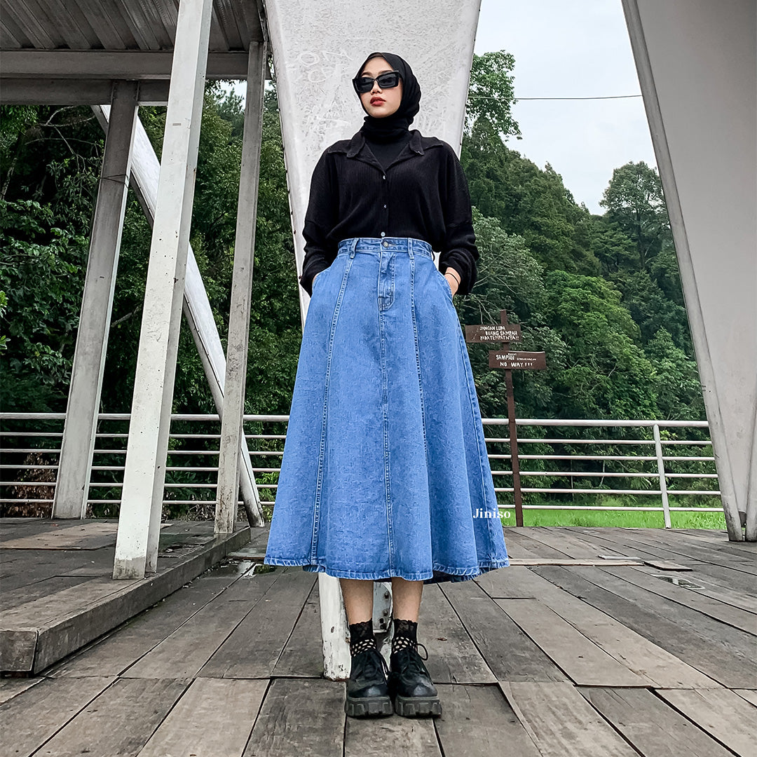 JINISO - Highwaist Rok A-Line Jeans Panjang 902 SEVENTY