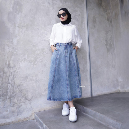 JINISO - Highwaist Rok A-Line Jeans Panjang 904 SEVENTY