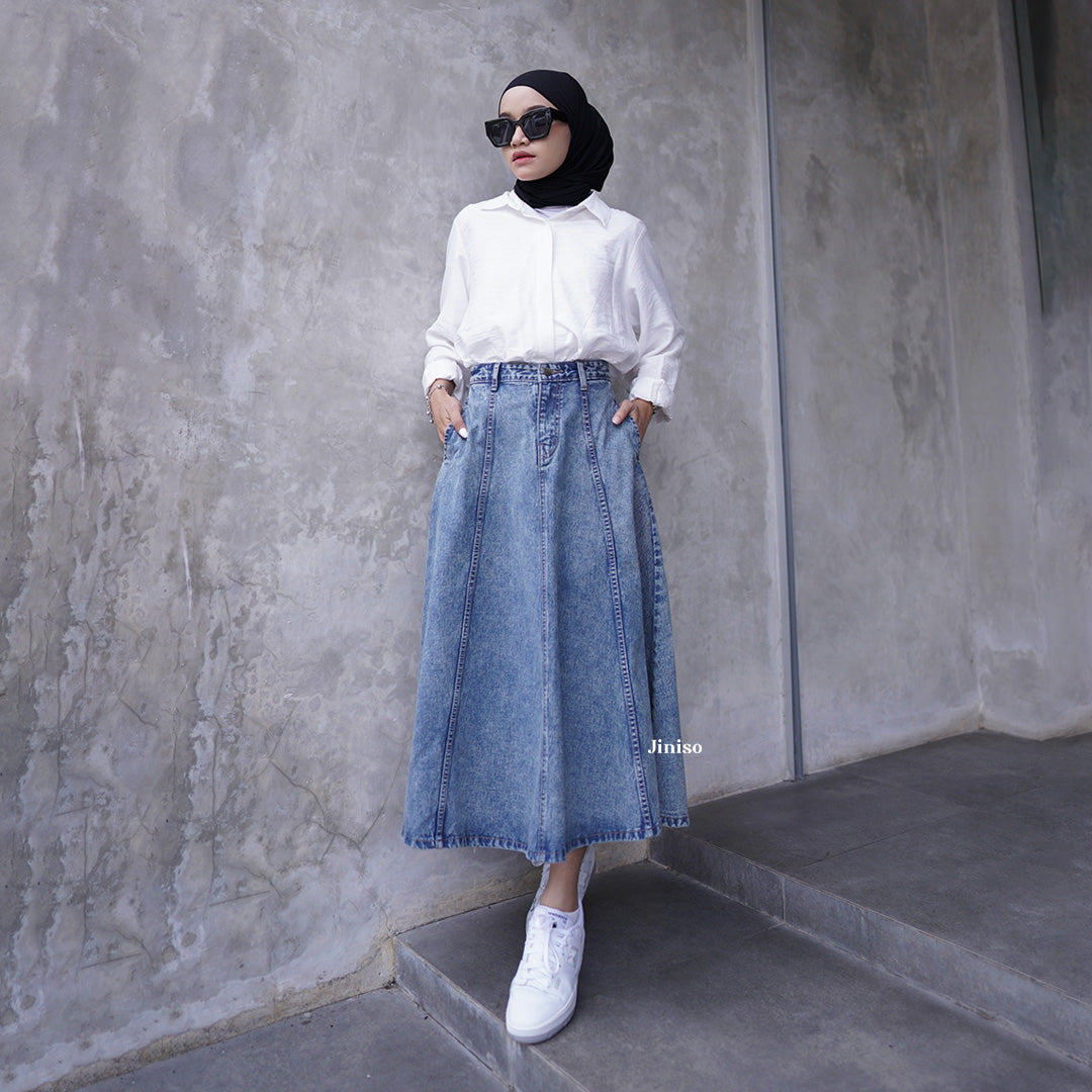 JINISO - Highwaist Rok A-Line Jeans Panjang 904 SEVENTY