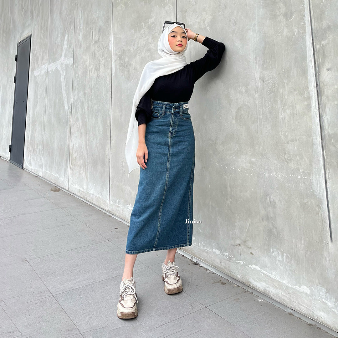 JINISO - Highwaist Rok Slit Jeans Panjang 907 SEVENTY