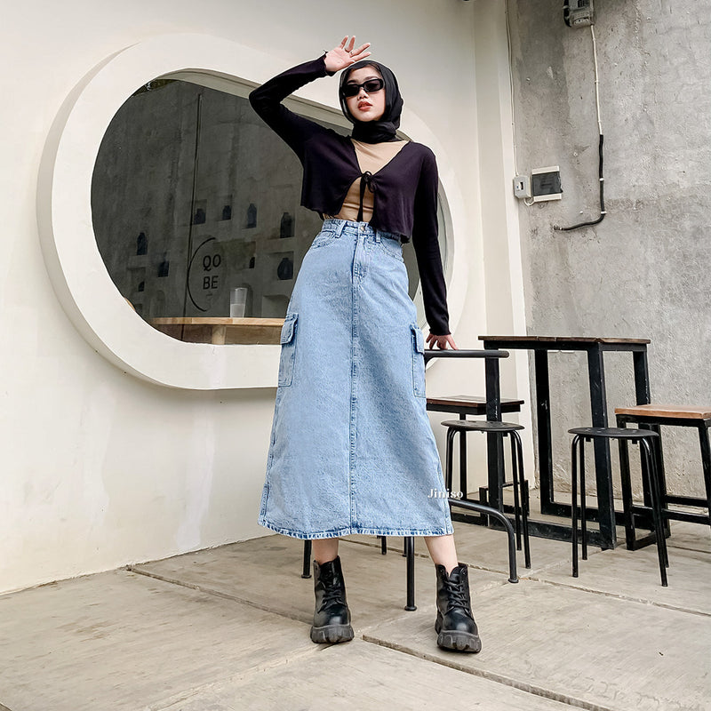 JINISO - Highwaist Rok Cargo Jeans Panjang 983 - 993 SEVENTY