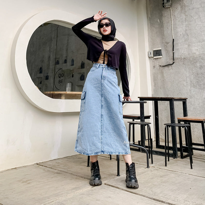 JINISO - Highwaist Rok Cargo Jeans Panjang 983 SEVENTY