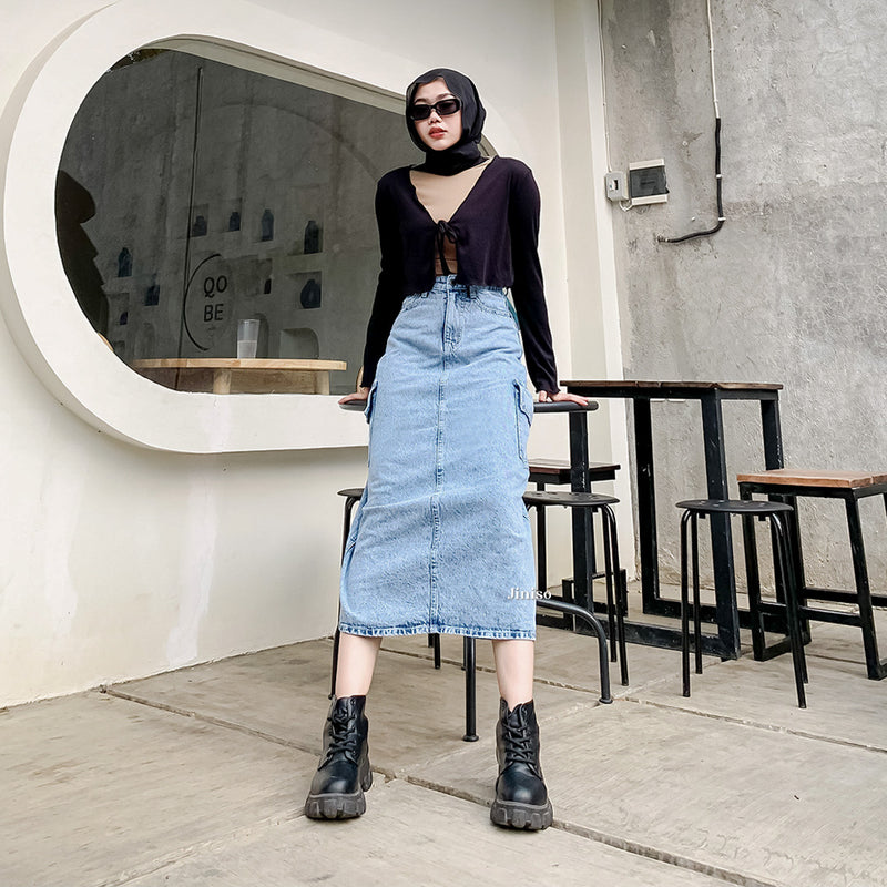 JINISO - Highwaist Rok Cargo Jeans Panjang 983 - 993 SEVENTY