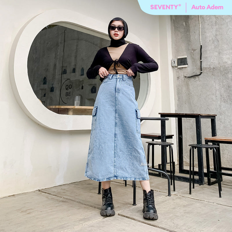 JINISO - Highwaist Rok Cargo Jeans Panjang 983 SEVENTY