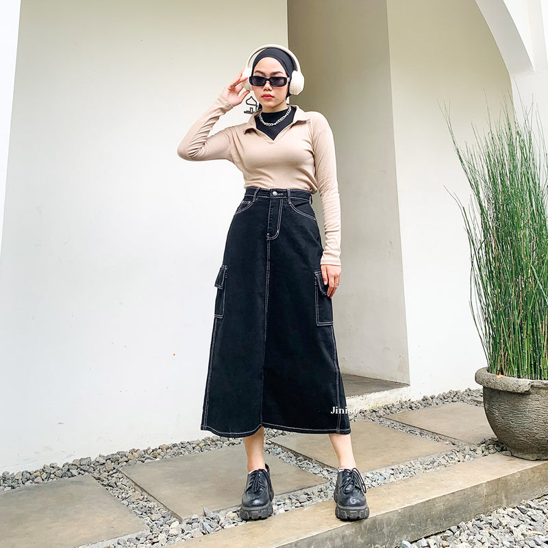 JINISO - Highwaist Rok Cargo Jeans Panjang 985 SEVENTY – Jiniso