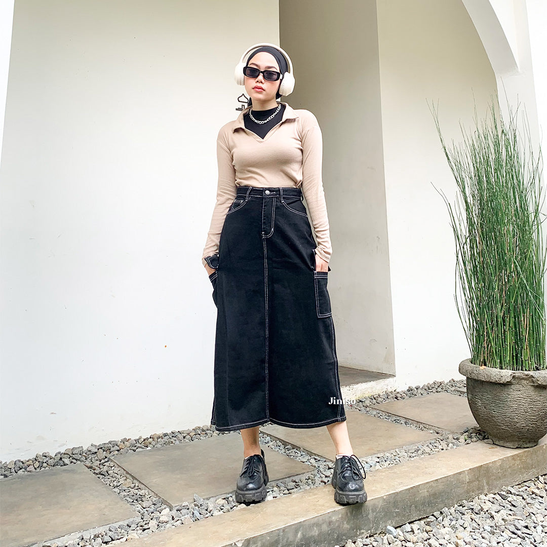 JINISO - Highwaist Rok Cargo Jeans Panjang 985 SEVENTY