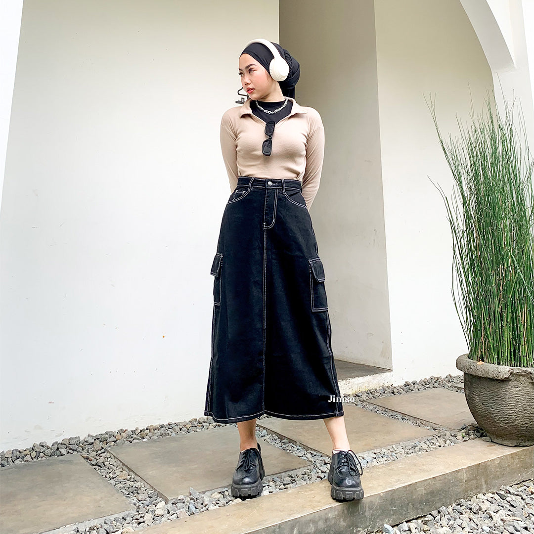 JINISO - Highwaist Rok Cargo Jeans Panjang 985 SEVENTY