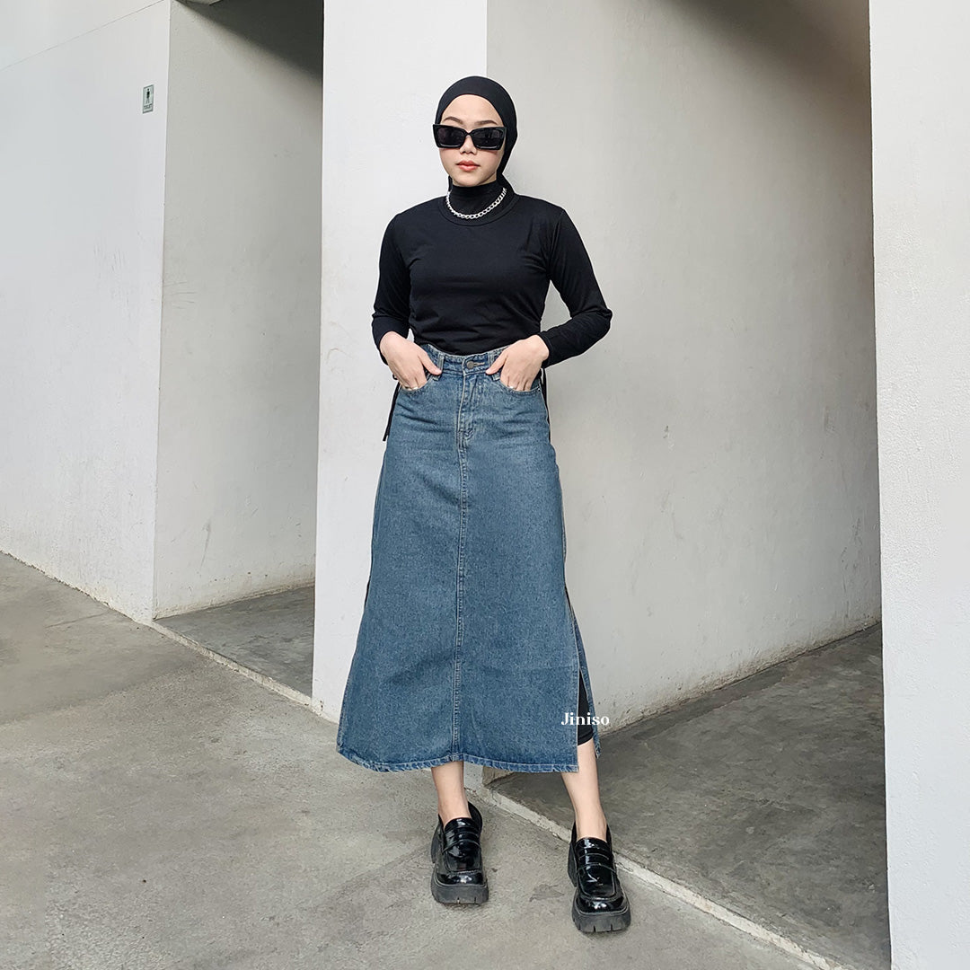 JINISO - Highwaist Rok Slit Jeans Panjang 992 SEVENTY