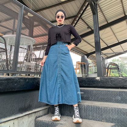 JINISO - Highwaist Rok Slit Jeans Panjang 996 SEVENTY