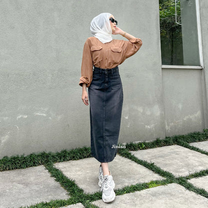 JINISO - Highwaist Pocket Rok Slit Jeans Panjang 930 SEVENTY