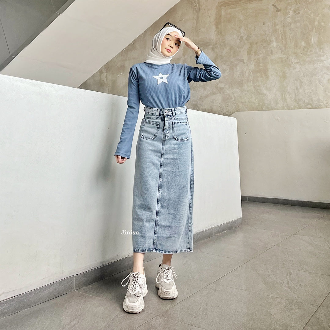 JINISO - Highwaist Pocket Rok Slit Jeans Panjang 932 SEVENTY