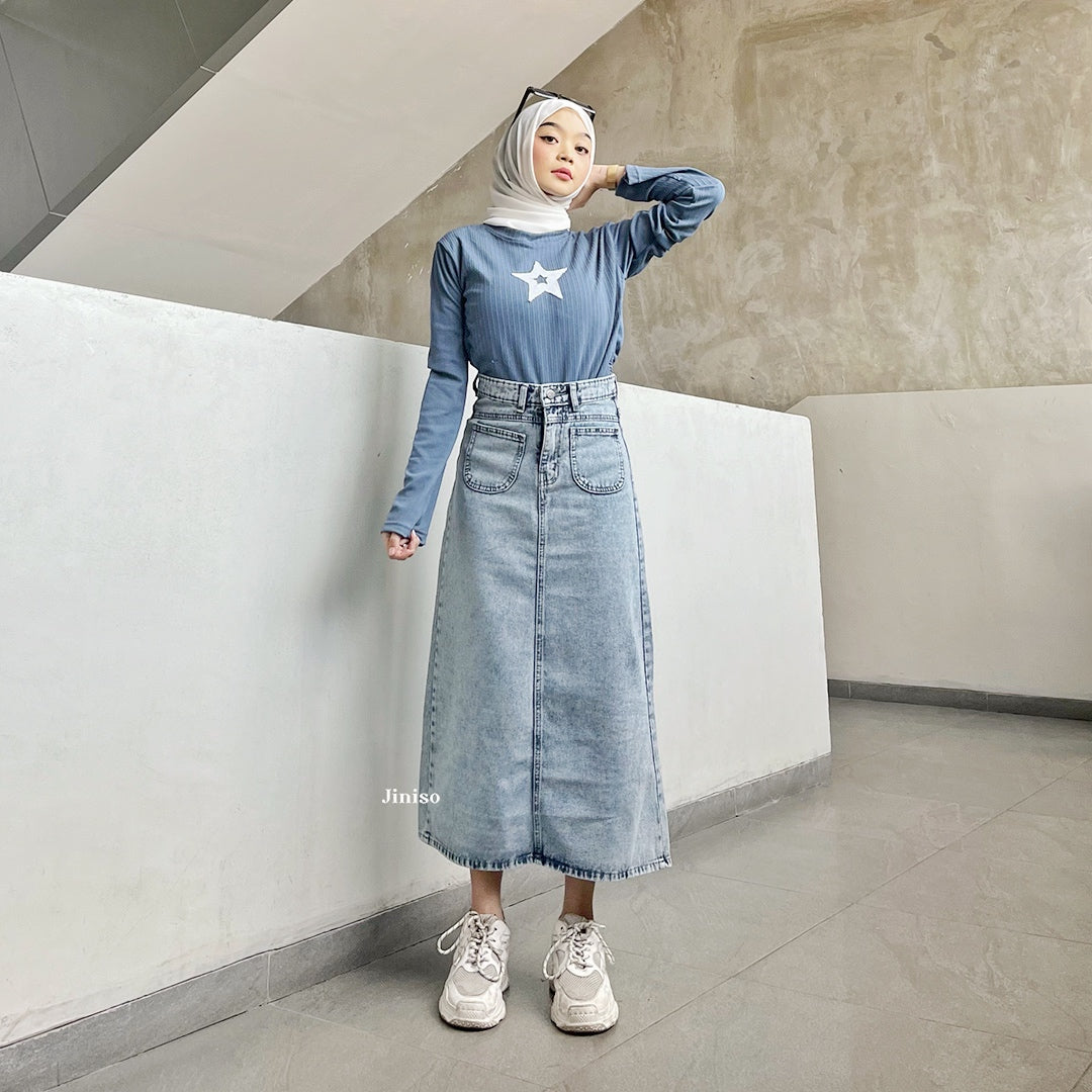 JINISO - Highwaist Pocket Rok Slit Jeans Panjang 932 SEVENTY