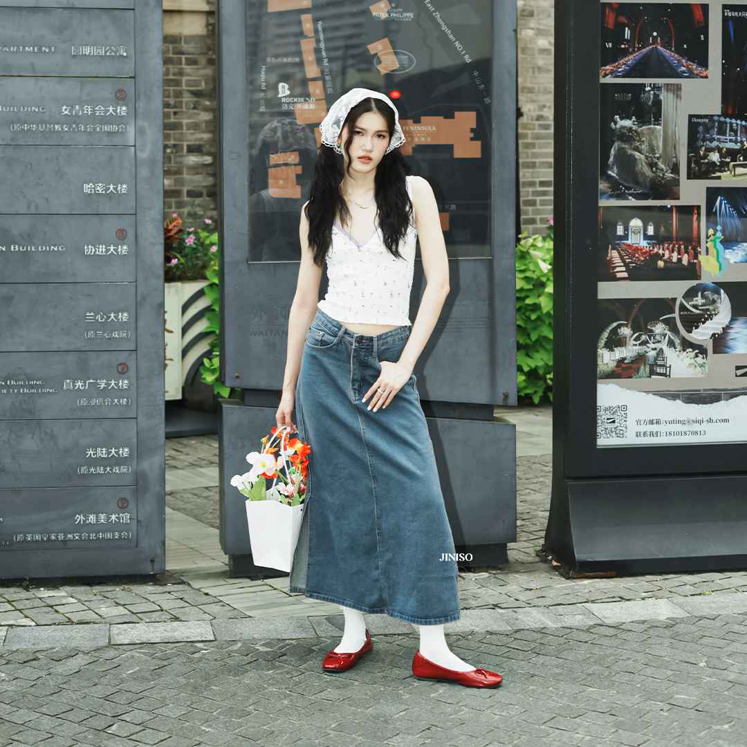 JINISO - Highwaist Rok Slit Jeans Panjang 992 SEVENTY