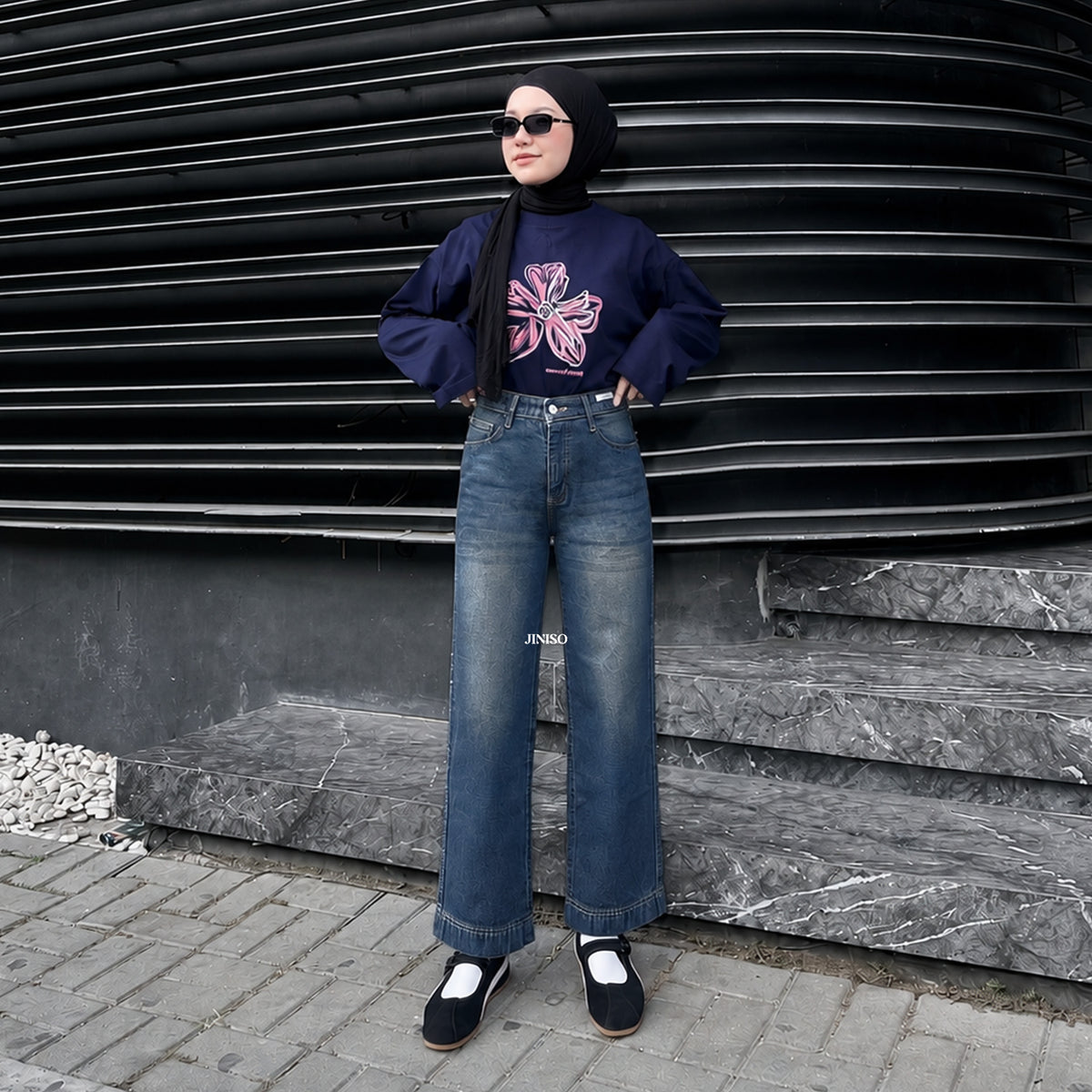 JINISO - Celana Jeans Highwaist Loose Regular dan Petite Wanita
