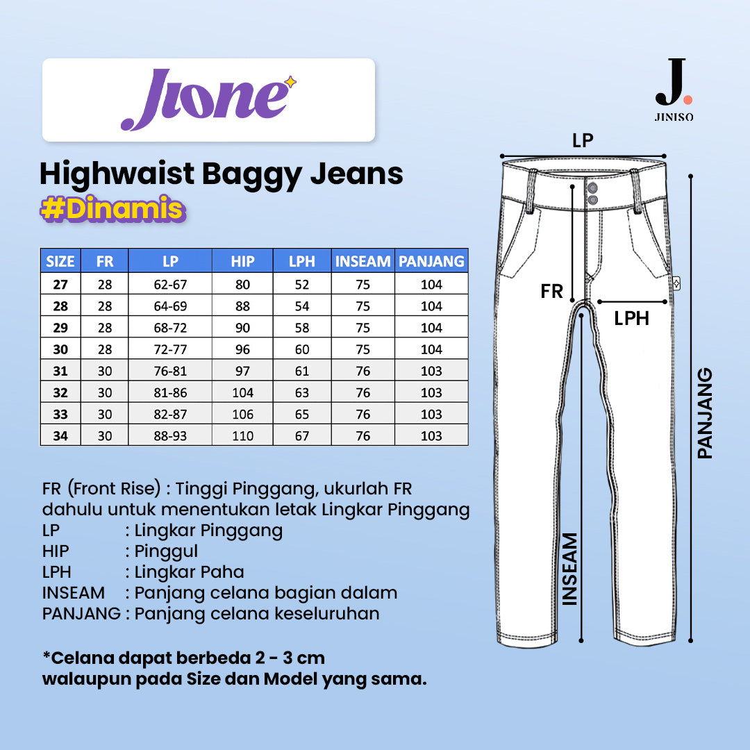 JINISO Jione Celana Baggy High Waist 2 Buttons Jeans 111