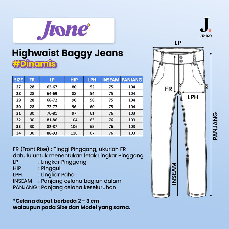 JINISO Jione Celana Baggy High Waist 2 Buttons Jeans 111 - 121