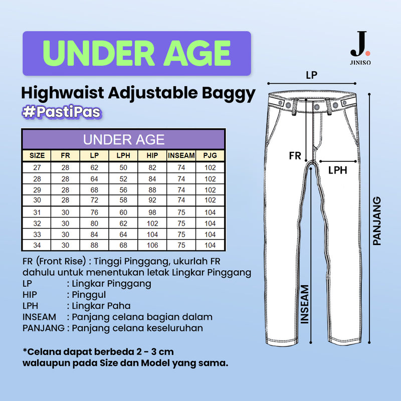 JINISO - Highwaist Adjustable Baggy Under Age Jeans
