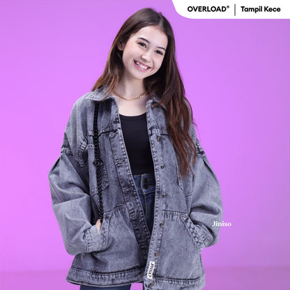 JINISO Jaket Jeans Oversize Pocket Atlas Snow Grey