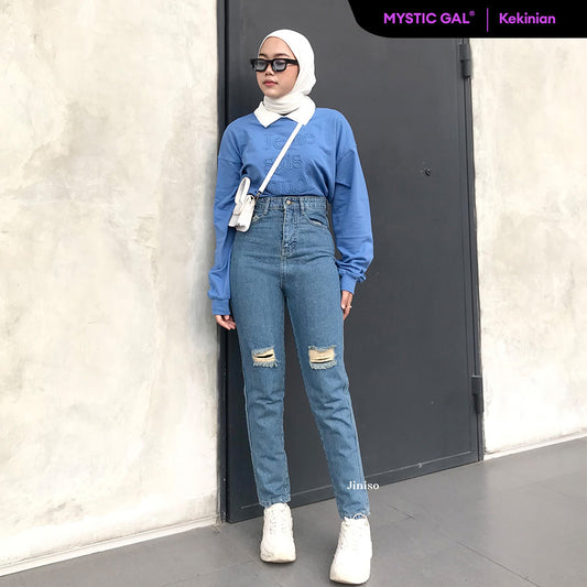 JINISO - Highwaist Boyfriend Ripped Jeans 022 MYSTIC GAL