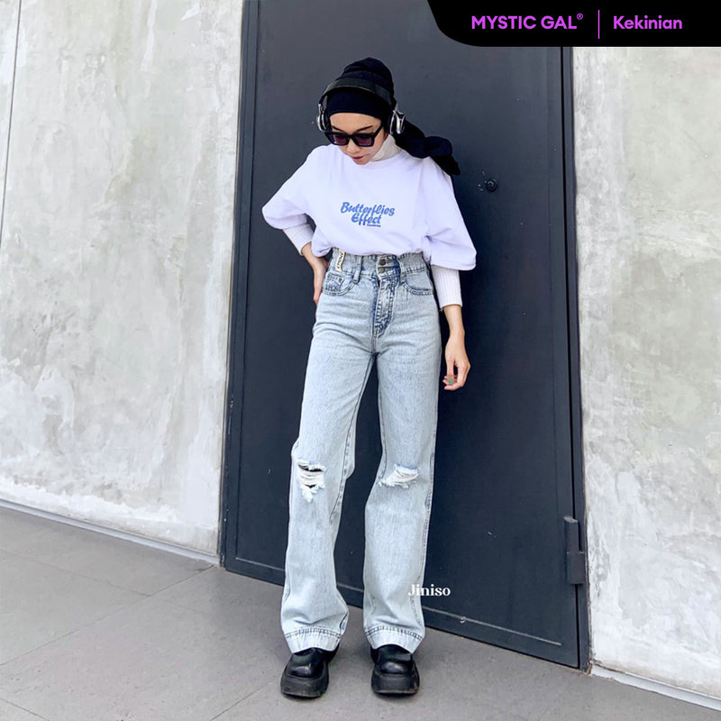 JINISO - Highwaist Baggy Ripped Jeans 517 MYSTIC GAL