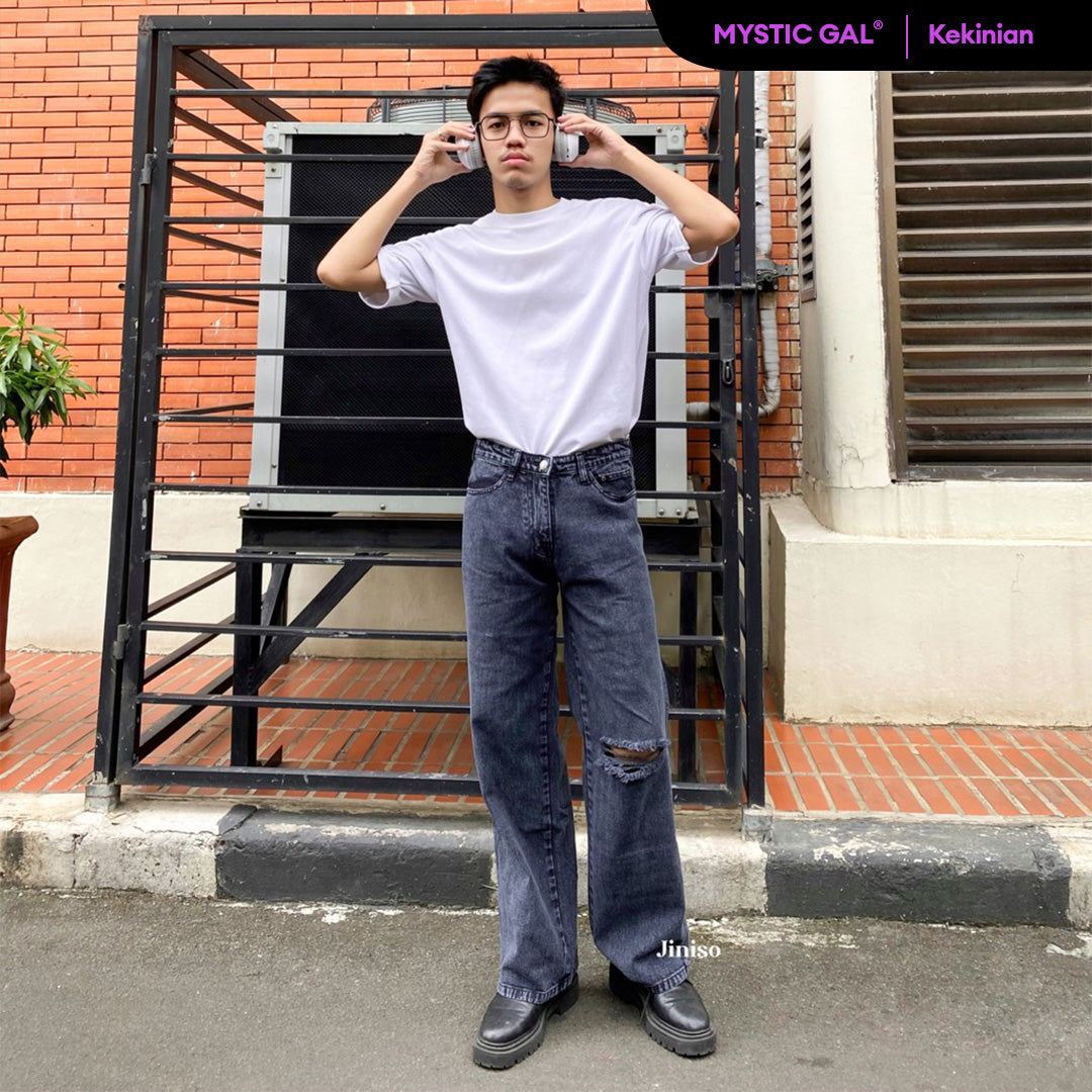 JINISO - Baggy Loose Jeans Pria Ripped 561