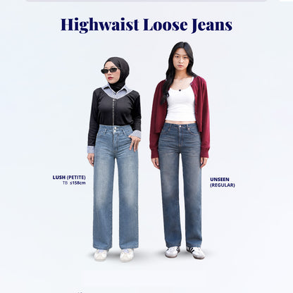 JINISO - Celana Jeans Highwaist Loose Stretch Regular dan Petite Wanita