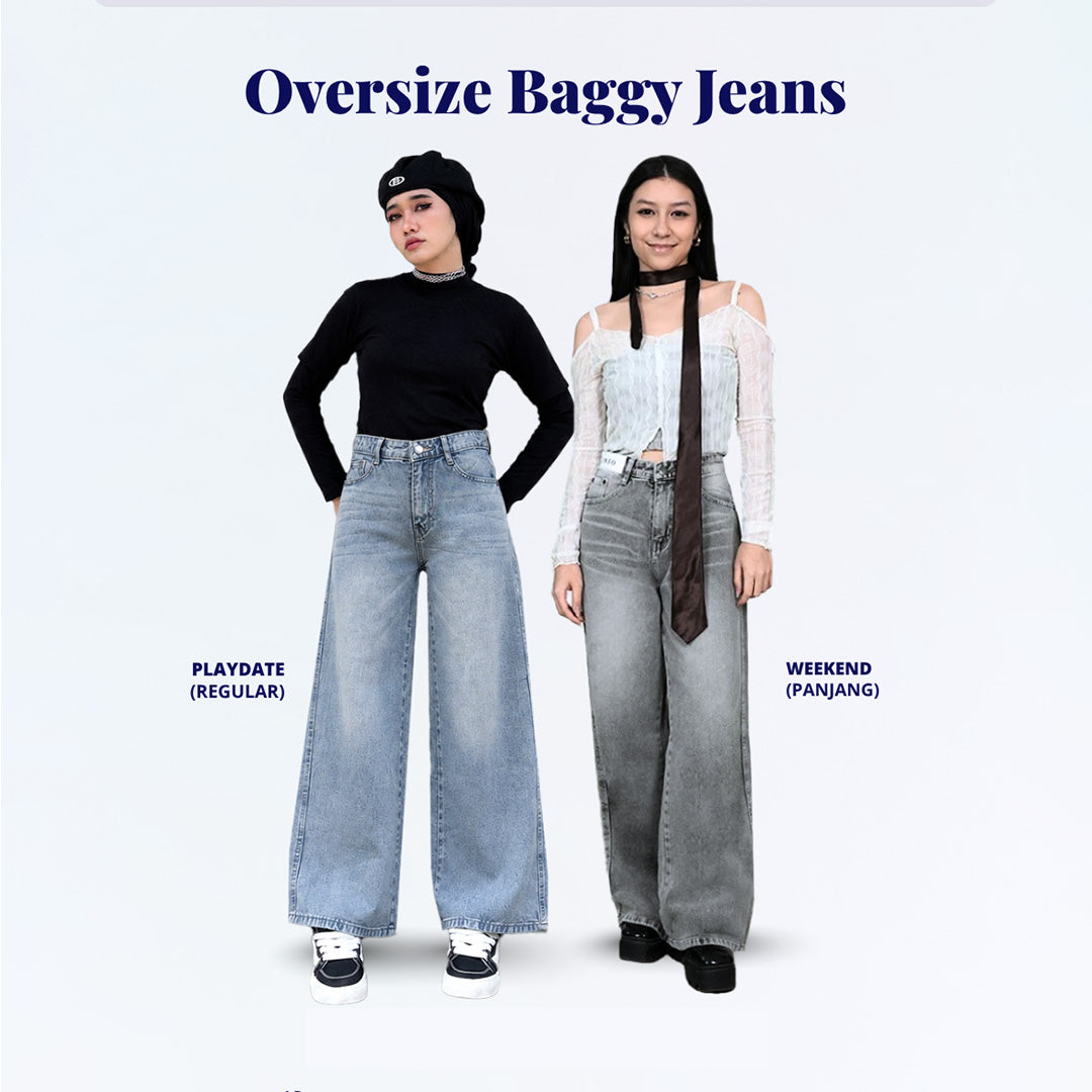 JINISO - Celana Jeans Highwaist Baggy Oversize Regular dan Panjang Wanita