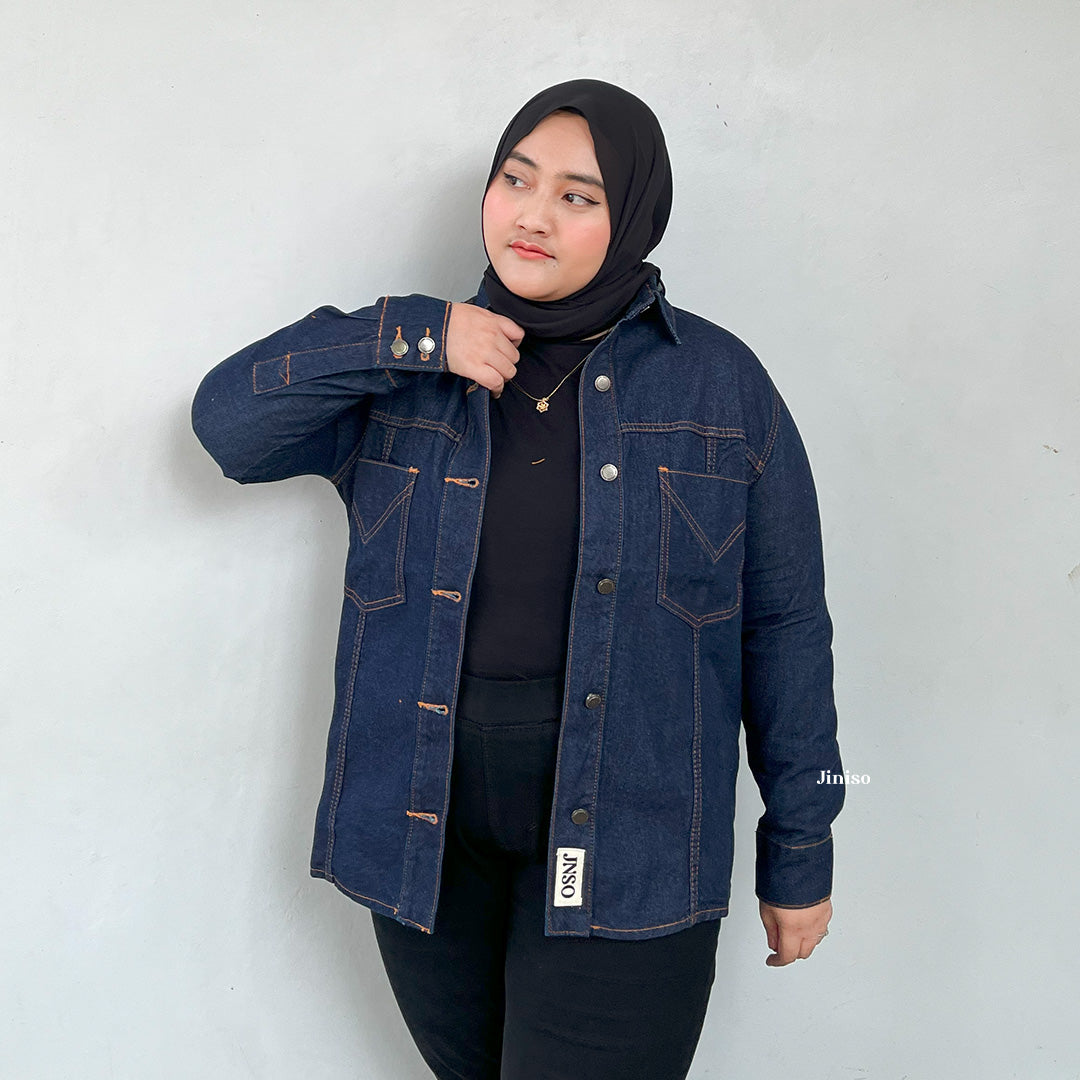 JINISO Big Size Jaket Jeans Oversize Safari Bio Wash