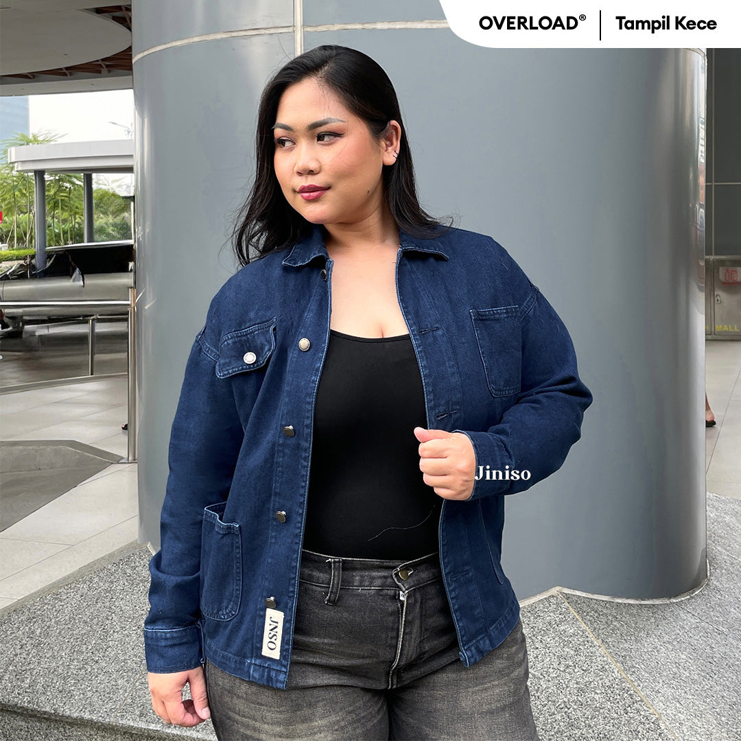 JINISO Big Size Jaket Denim Jeans Oversize WorkWear Blue Black