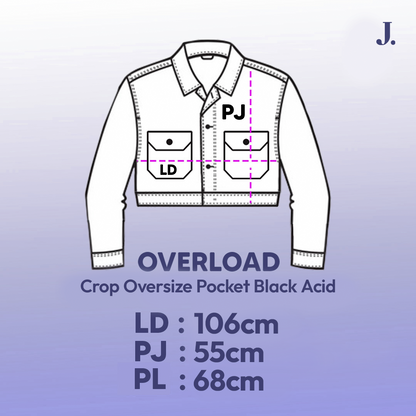 JINISO Jaket Crop Jeans Oversize Vintage Pocket Black Acid