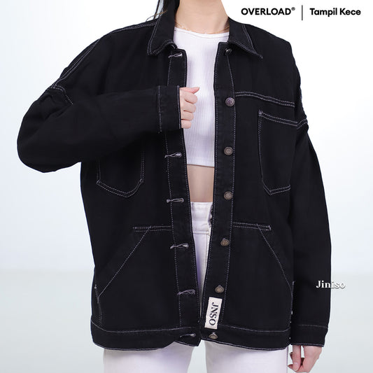 JINISO Jaket Jeans Oversize Pocket Atlas Black Oreo