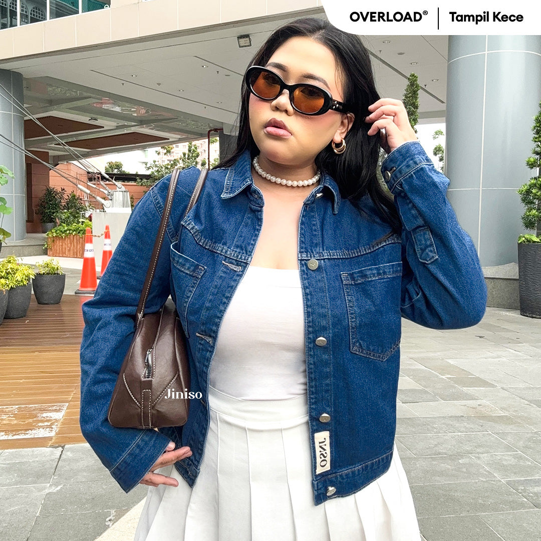 JINISO Big Size Jaket Jeans Oversize Casual Bio Wash