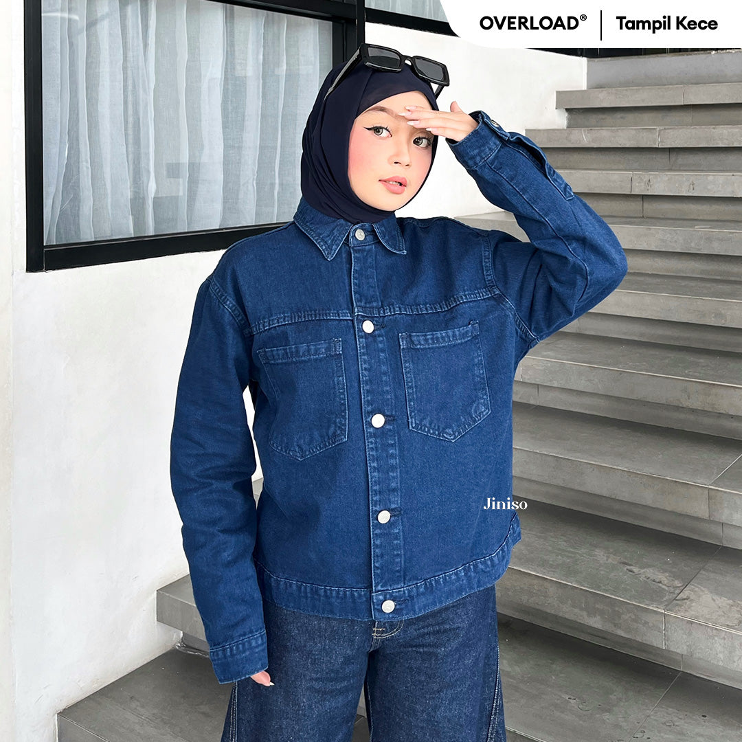 JINISO Jaket Jeans Oversize Casual Blue Black