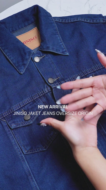 JINISO Big Size Jaket Jeans Oversize Origin Blue Black