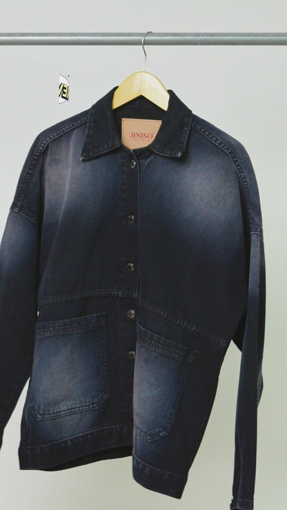 JINISO Big Size Jaket Jeans Oversize Onyx Black Spray