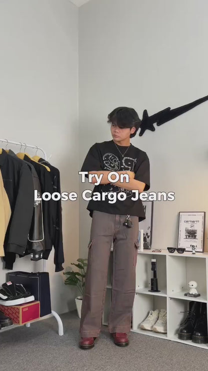 JINISO Loose Cargo Denim Jeans Pria 460