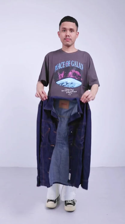 JINISO Pria Jaket Jeans Oversize Safari Bio Wash