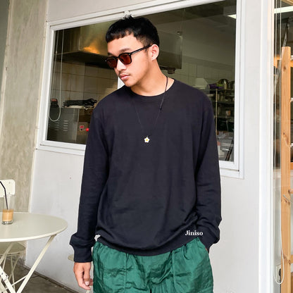 JINISO - Active Sweater Pria Jet Black Oversize Loose Crewneck