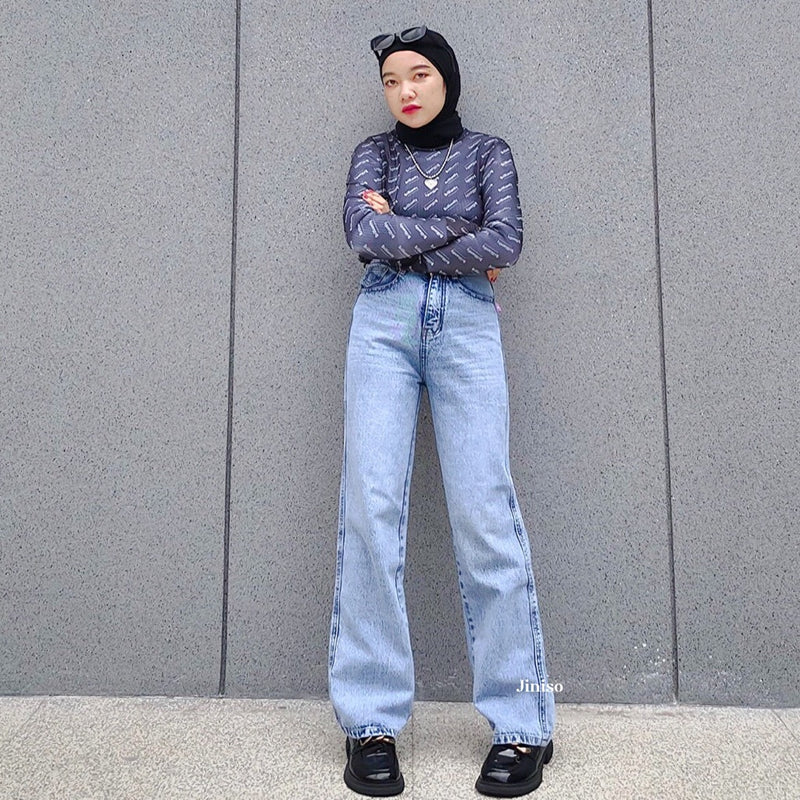 JINISO Jione Celana Loose High Waist Jeans 010
