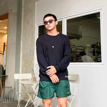 JINISO - Active Sweater Pria Jet Black Oversize Loose Crewneck