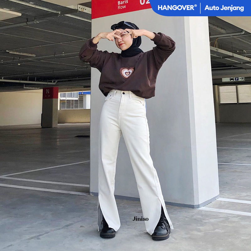 JINISO - Highwaist Loose Slit Jeans Khaki 885 - 895 HANGOVER