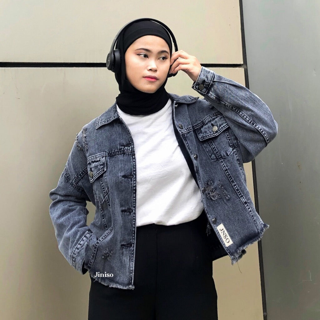 JINISO Ripped Jaket Jeans Oversize Vintage Black Acid