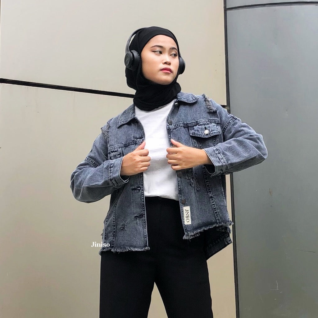 JINISO Ripped Jaket Jeans Oversize Vintage Black Acid