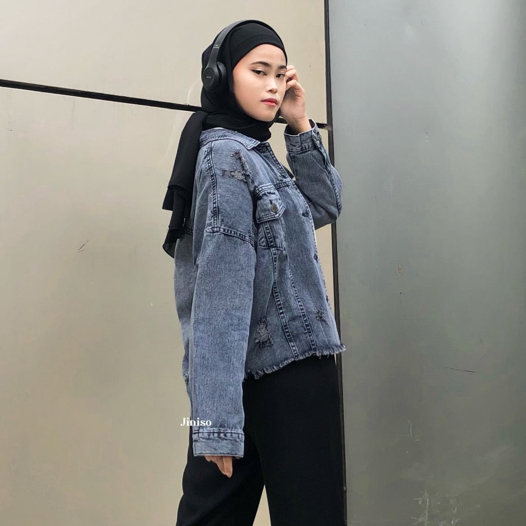 JINISO Ripped Jaket Jeans Oversize Vintage Black Acid