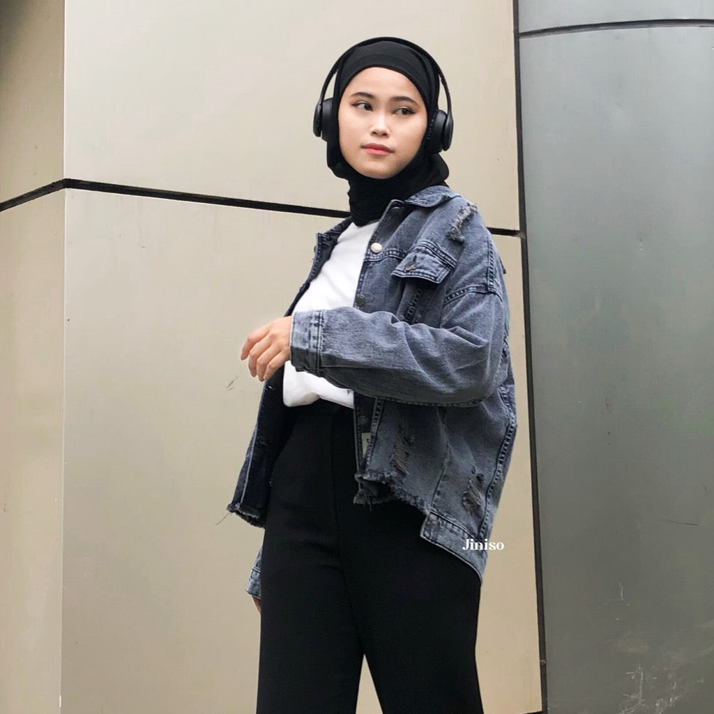 JINISO Ripped Jaket Jeans Oversize Vintage Black Acid